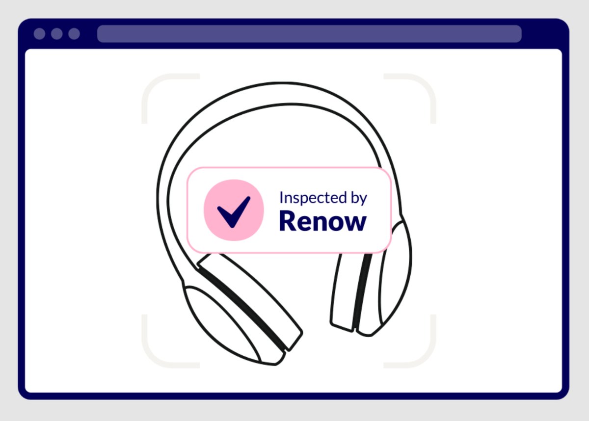 Headphones marked Inspected by Renow