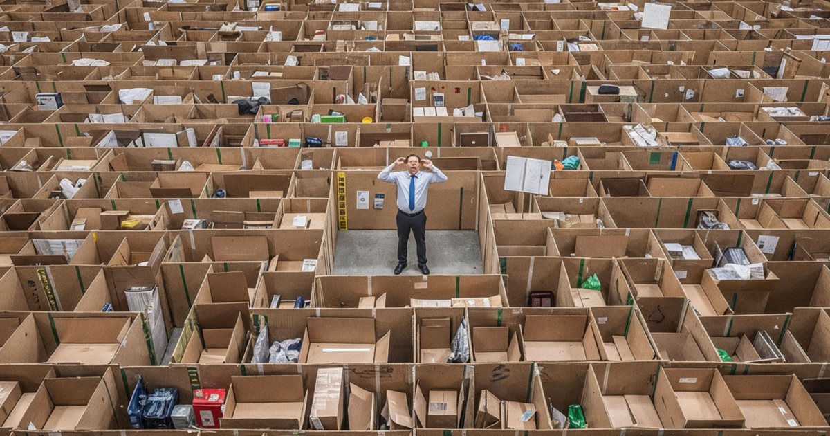 A manager standing in a warehouse full of open return boxes
